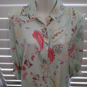 CHICO'S BUTTON UP BLOUSE BEAUTIFUL MINT GREEN CHICO'S SIZE 2 EUC